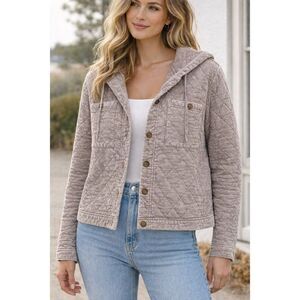 Jane + Delancey Quilted Hooded Jacket – Stone Washed Taupe Size M